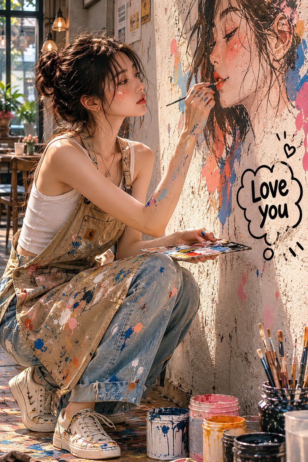 咖啡馆壁画 Love you 案例